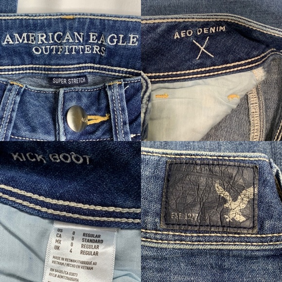 American Eagle Kick Boot Super Stretch Jeans Sz 0 - Picture 7 of 8